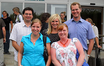 Photo: Dr Carlos de Luna, Dr Jarmila Bone and Dr Jonathan Amory with Rebecca Hunter (BSc Animal Management) and Yvonne Owen (PhD student) attend the BIAZA research conference at Chester Zoo July 2010.